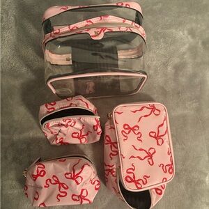 Victoria’s Secret Clear and Pink Bow Cosmetic Bag Set